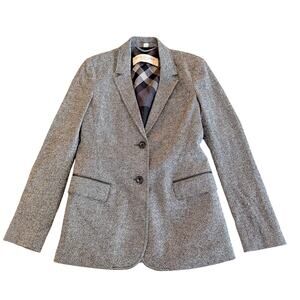 Burberry Brit Plaid Lined Wool Blazer PTTWIIND135FUN Gray Tweed Size 6